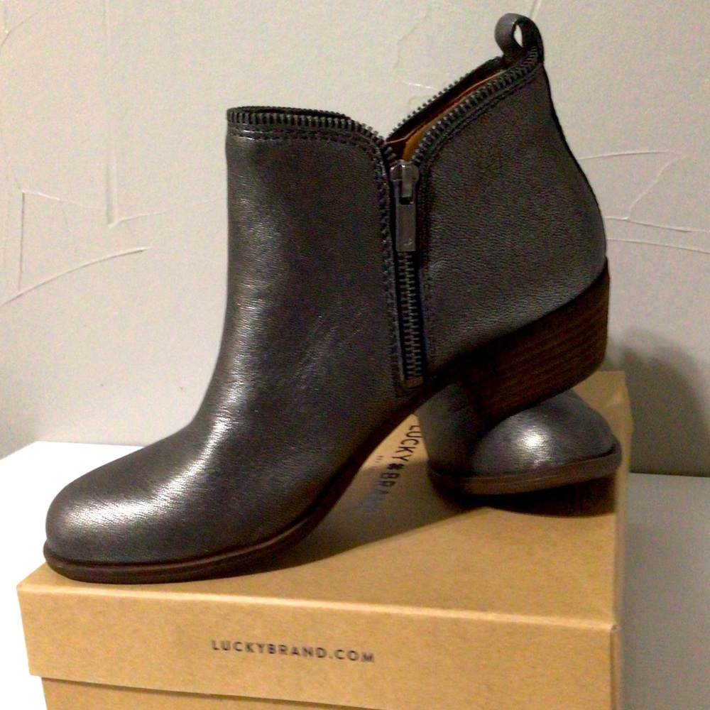Lucky Brand Booties- Beautiful Leather Pewter Gray- Size 8.5- New in Box